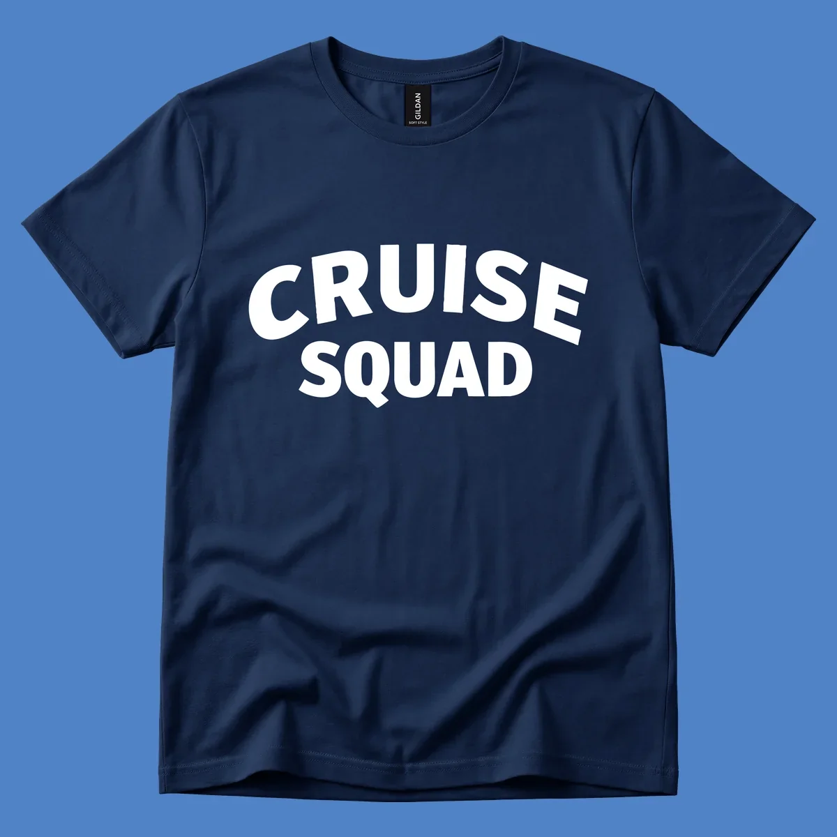 White bold text reading 'CRUISE SQUAD' on gray background, cruise squad group vacation design