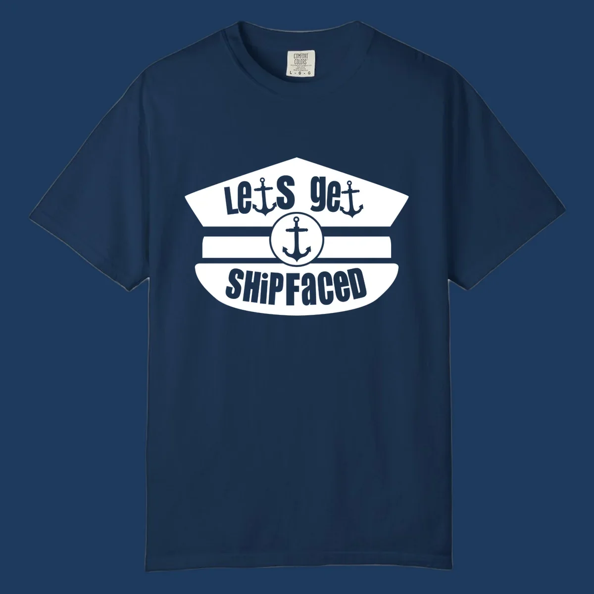 Vintage nautical design with 'Let's Get Shipfaced' text and anchor icons in gray and white
