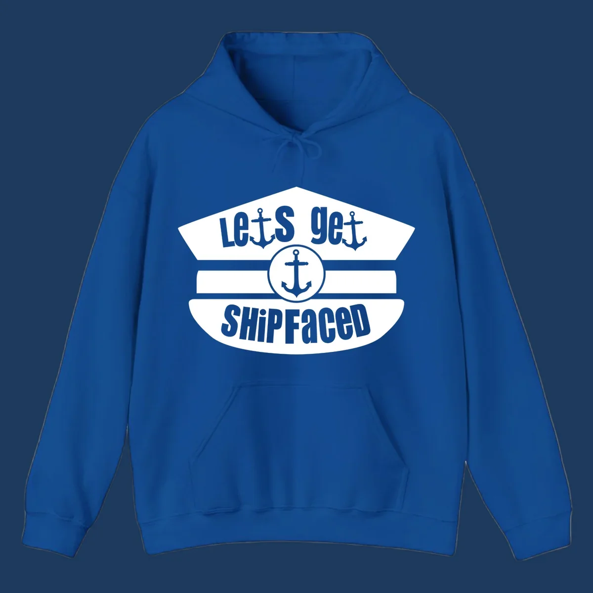 Vintage nautical design with 'Let's Get Shipfaced' text and anchor icons in gray and white