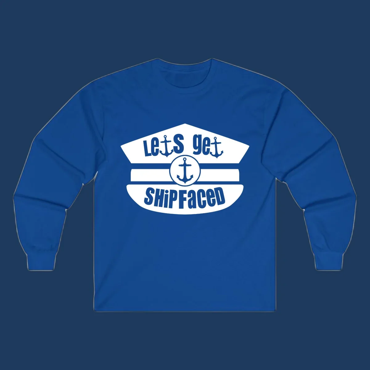 Vintage nautical design with 'Let's Get Shipfaced' text and anchor icons in gray and white