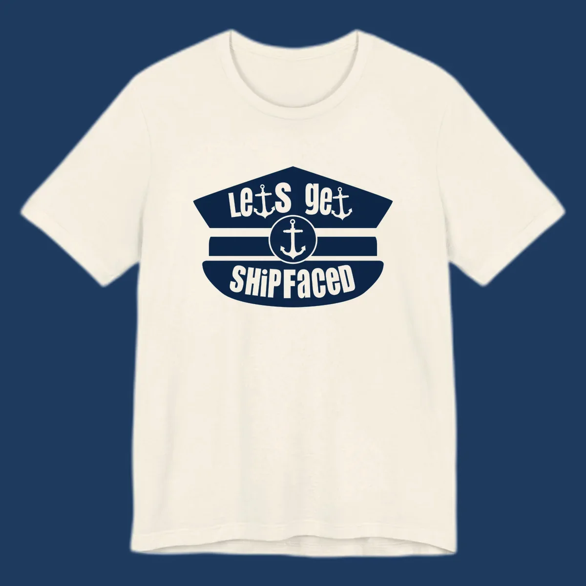 Vintage nautical design with 'Let's Get Shipfaced' text and anchor icons in gray and white