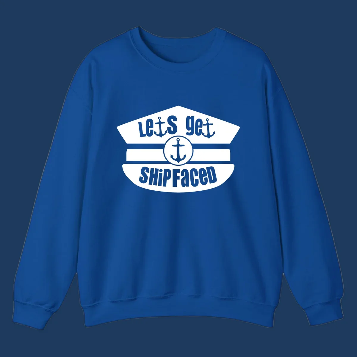Vintage nautical design with 'Let's Get Shipfaced' text and anchor icons in gray and white