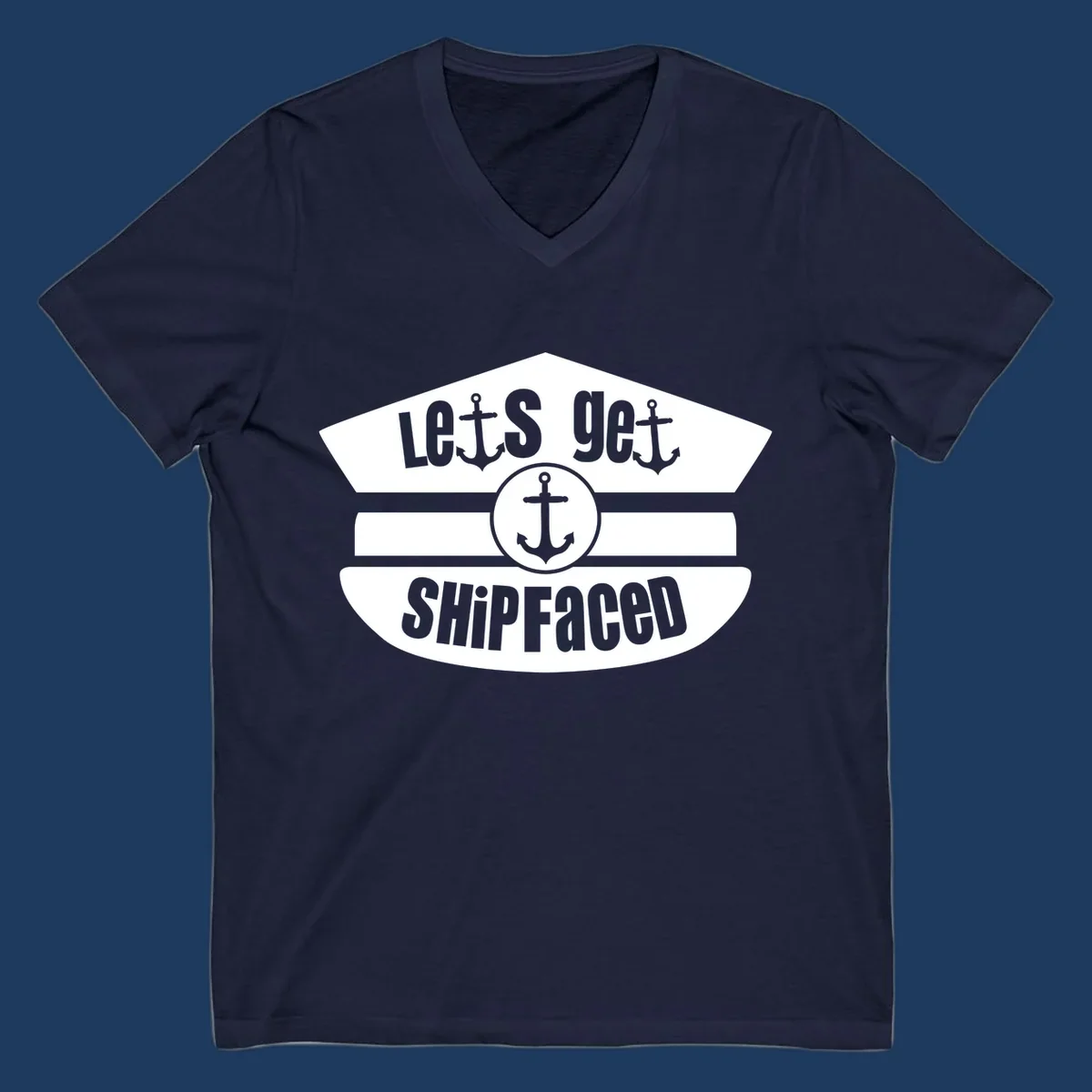 Vintage nautical design with 'Let's Get Shipfaced' text and anchor icons in gray and white