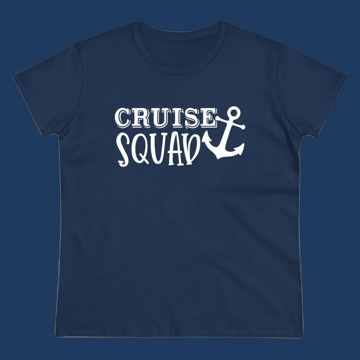 White outlined text reading 'CRUISE SQUAD' with a large anchor symbol on gray background