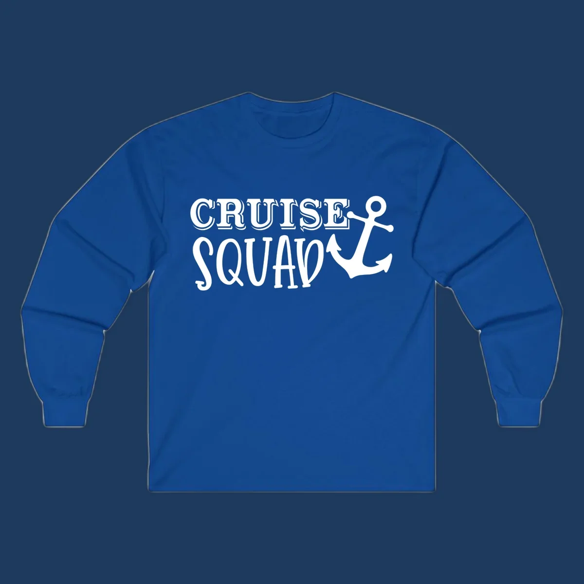 White outlined text reading 'CRUISE SQUAD' with a large anchor symbol on gray background