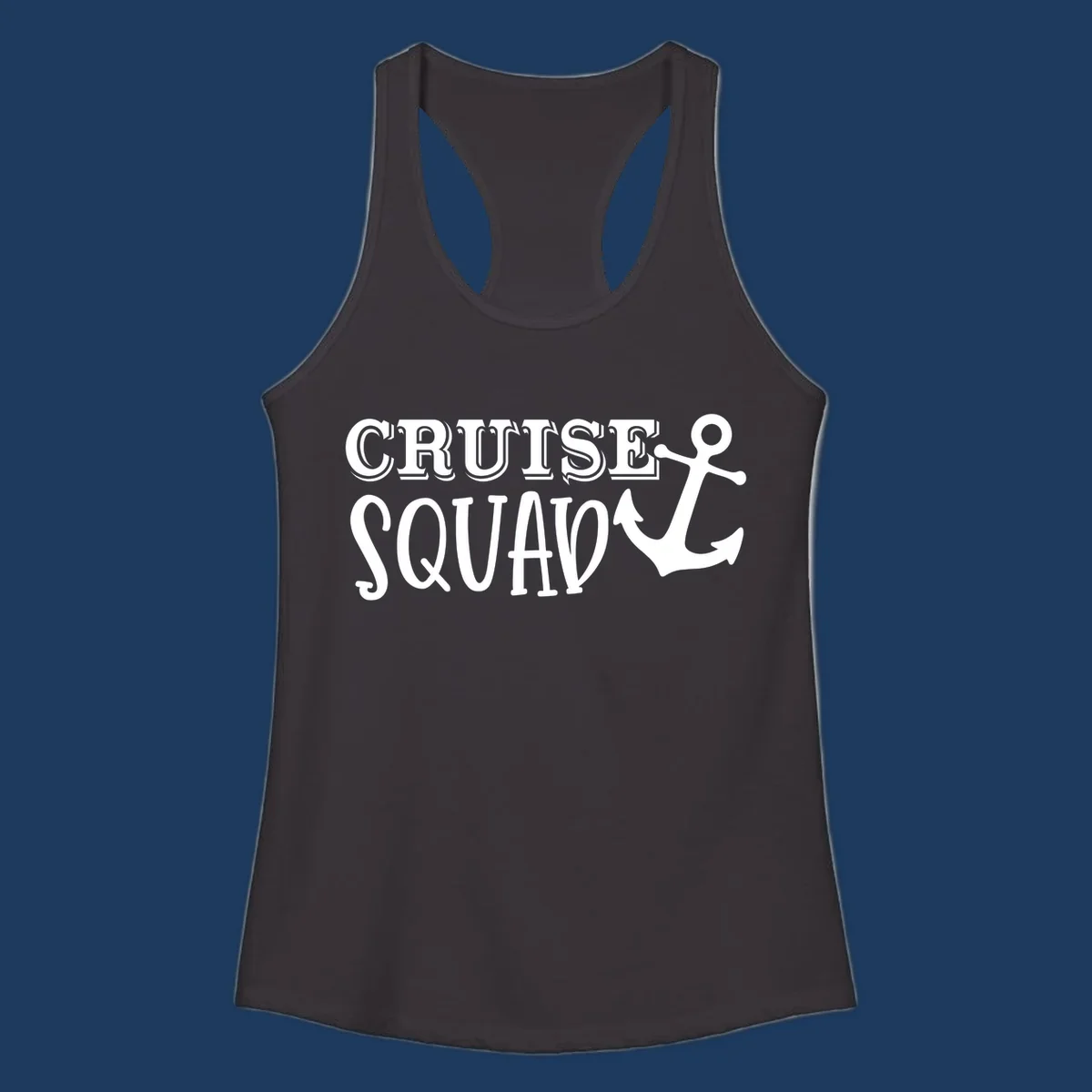 White outlined text reading 'CRUISE SQUAD' with a large anchor symbol on gray background