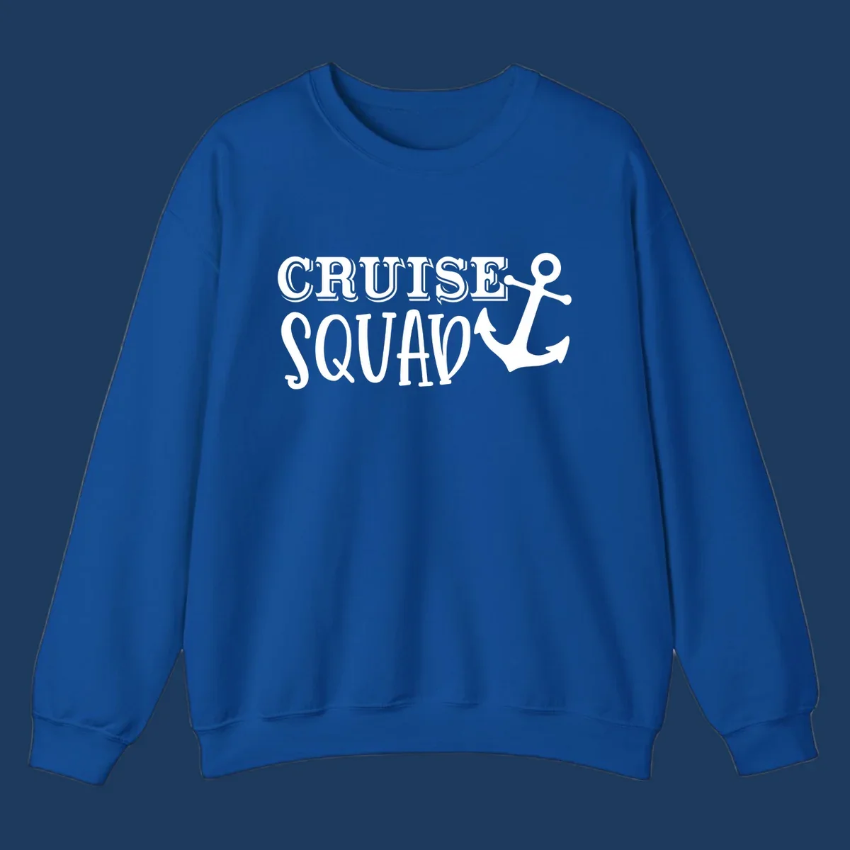 White outlined text reading 'CRUISE SQUAD' with a large anchor symbol on gray background