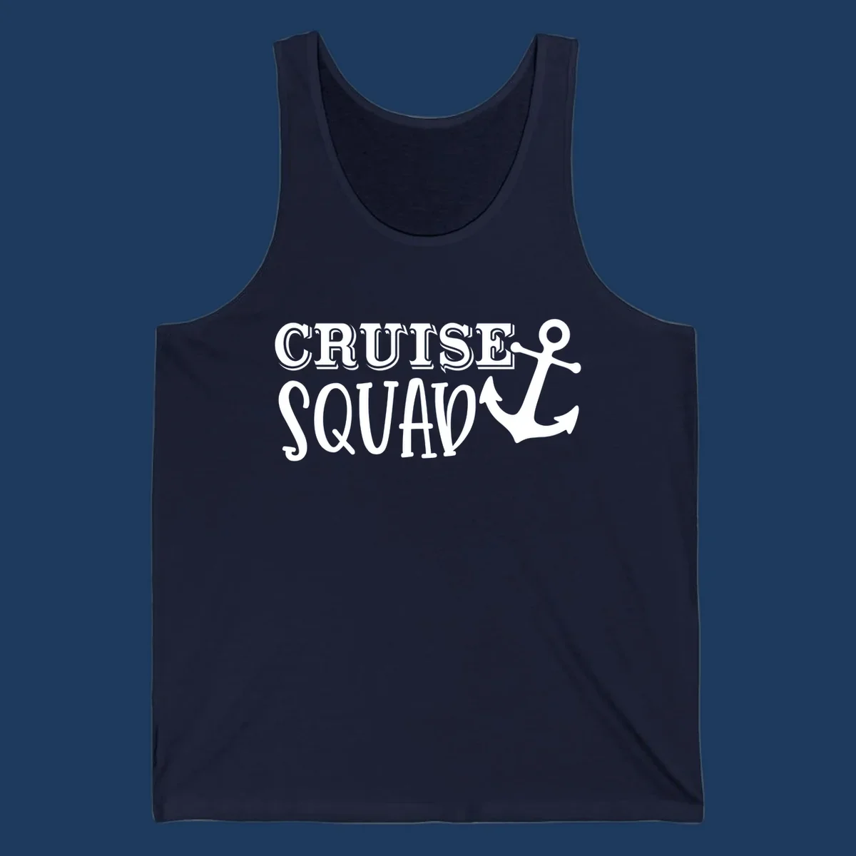 White outlined text reading 'CRUISE SQUAD' with a large anchor symbol on gray background