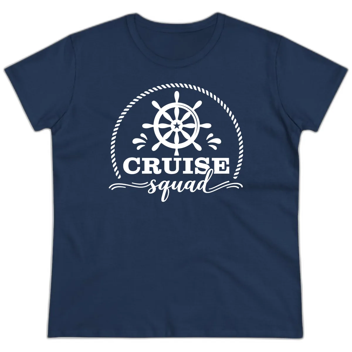Cruise Squad Nautical Wheel Ladies Tee in Navy