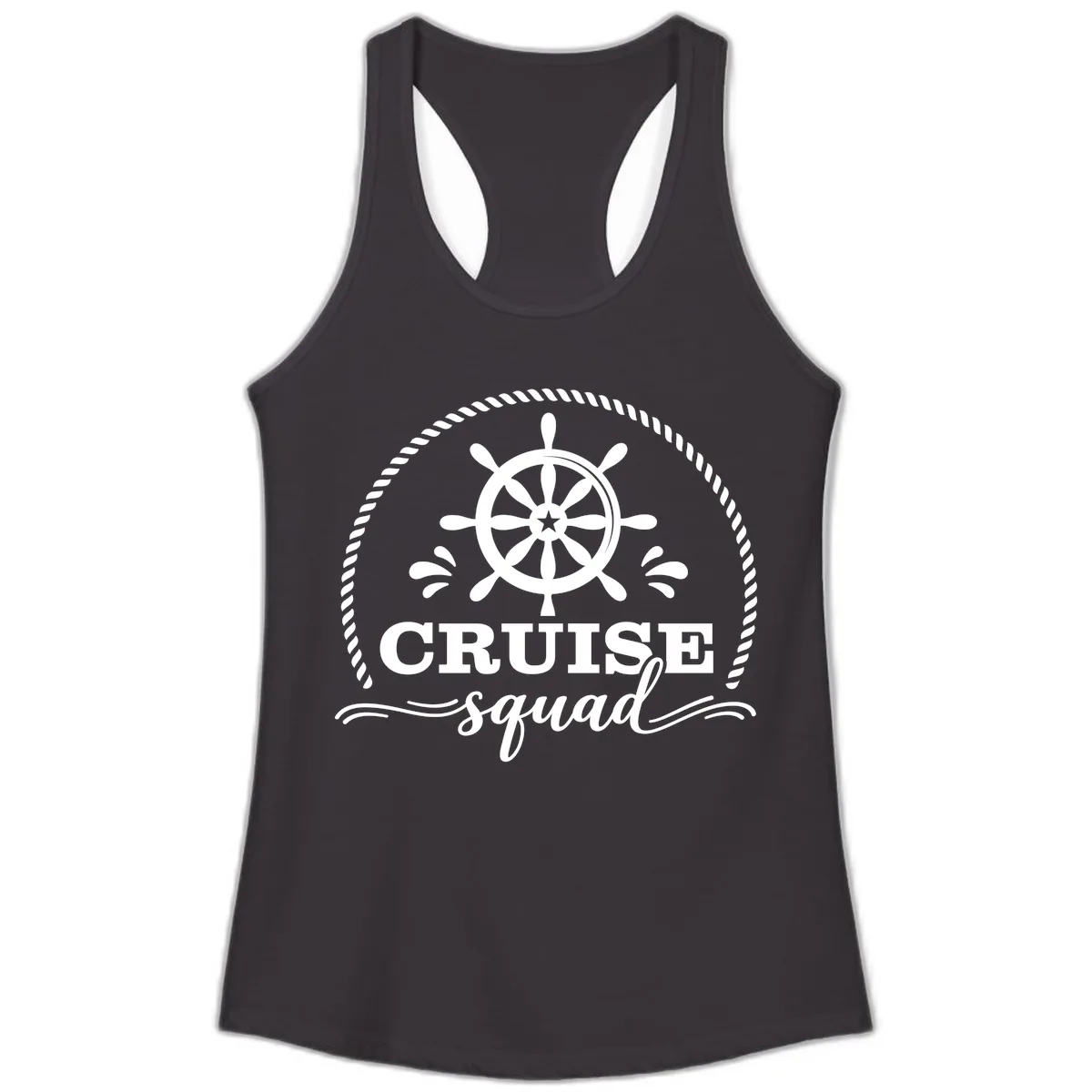 Cruise Squad Nautical Wheel Ladies Tank in Black