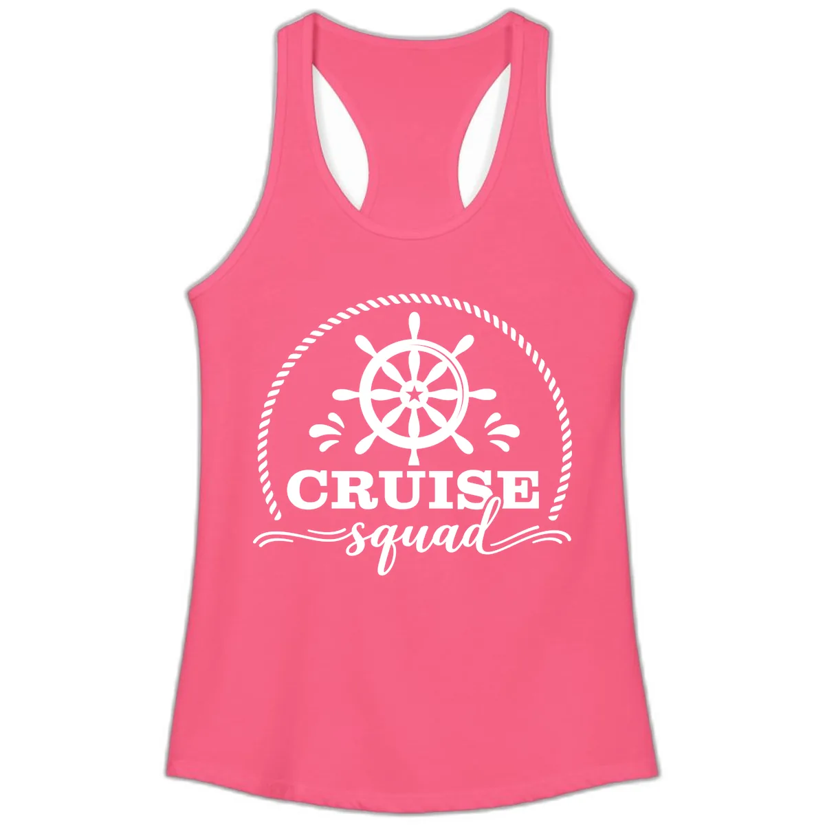 Cruise Squad Nautical Wheel Ladies Tank in Solid Hot Pink