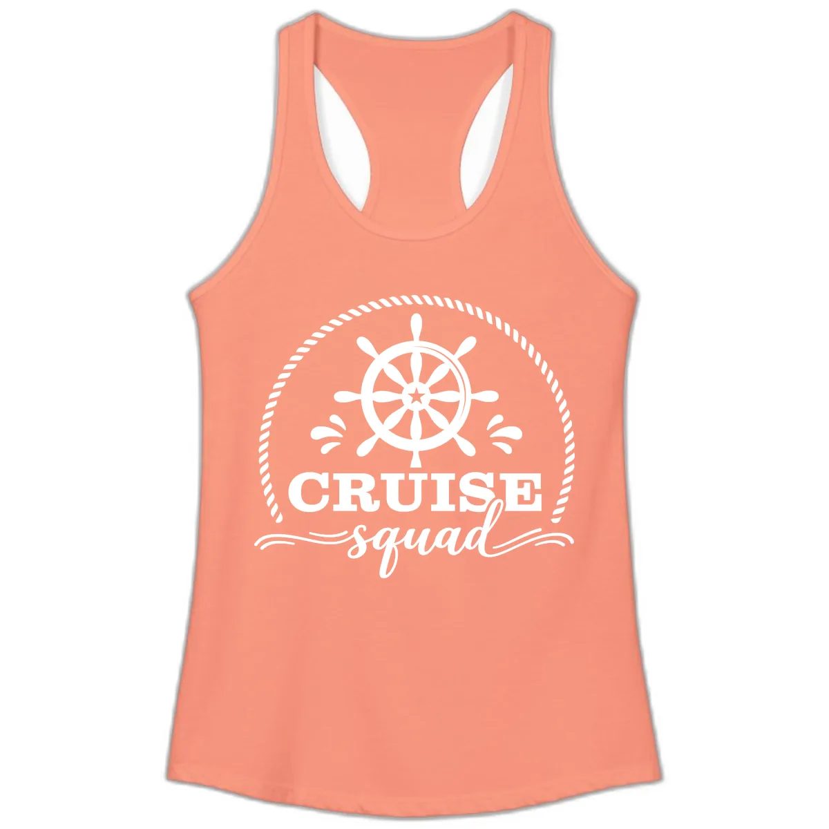 Cruise Squad Nautical Wheel Ladies Tank in Solid Light Orange