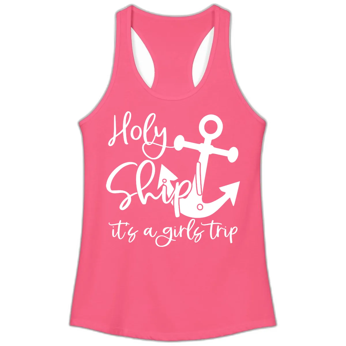 Holy Ship Girls Trip Anchor Ladies Tank in Solid Hot Pink