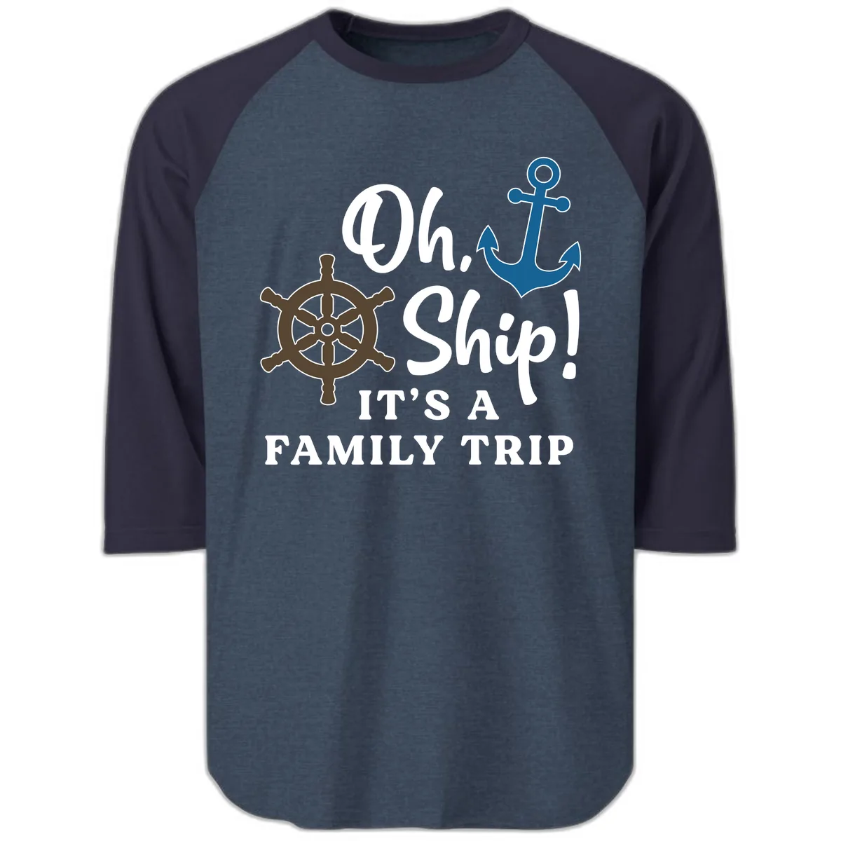 Oh Ship Family Trip Raglan 3/4 in Heather Denim Navy