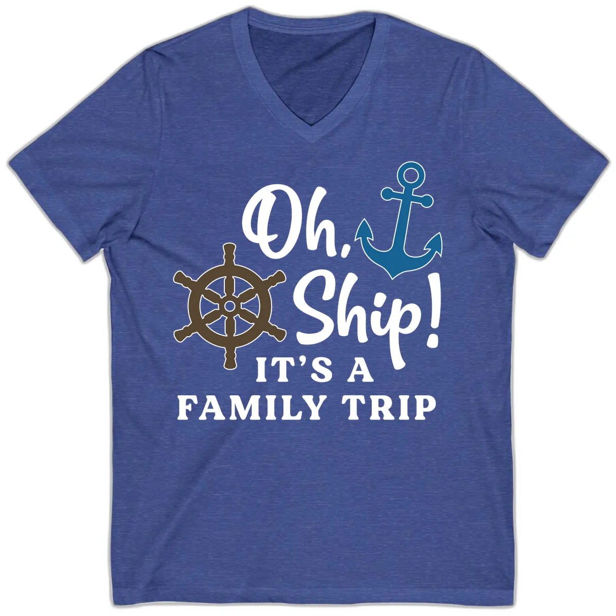 Oh Ship Family Trip V-Neck in Heather True Royal