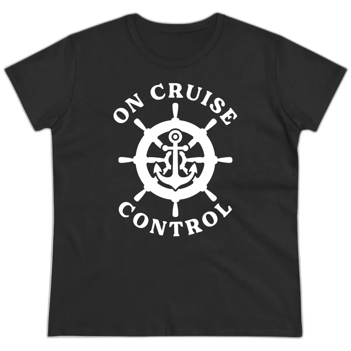 On Cruise Control Anchor Wheel Ladies Tee in Black