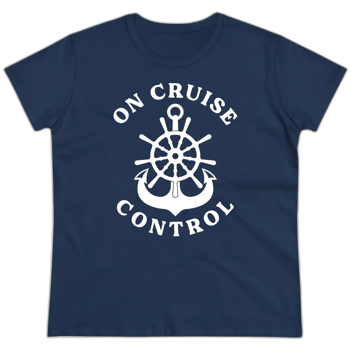 On Cruise Control Nautical Wheel Ladies Tee in Navy