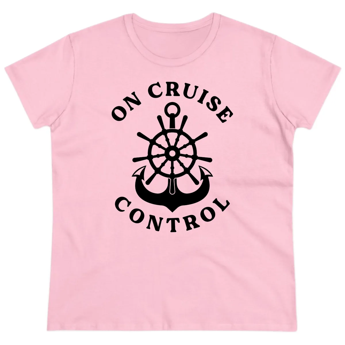 On Cruise Control Nautical Wheel Ladies Tee in Light Pink