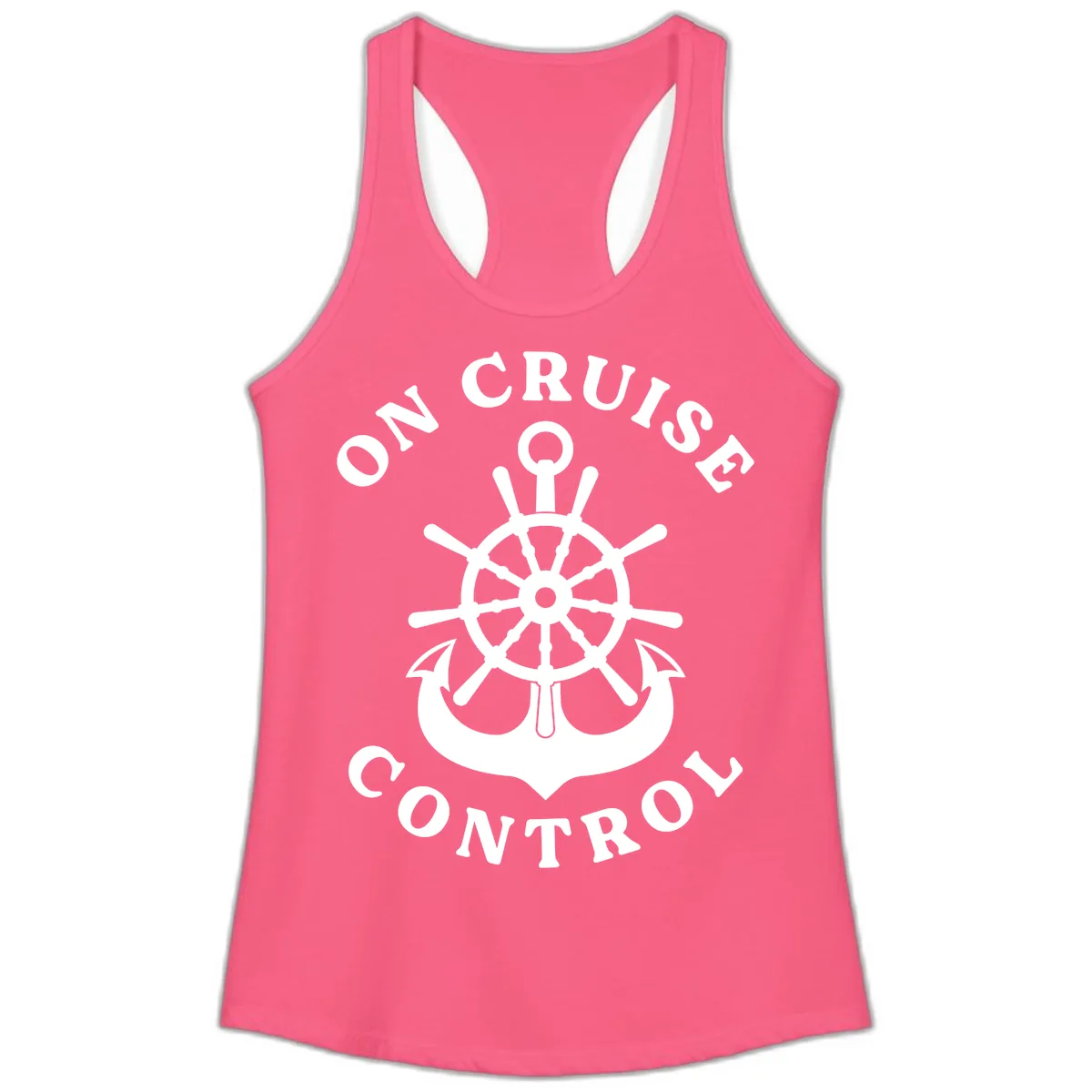 On Cruise Control Nautical Wheel Ladies Tank in Solid Hot Pink