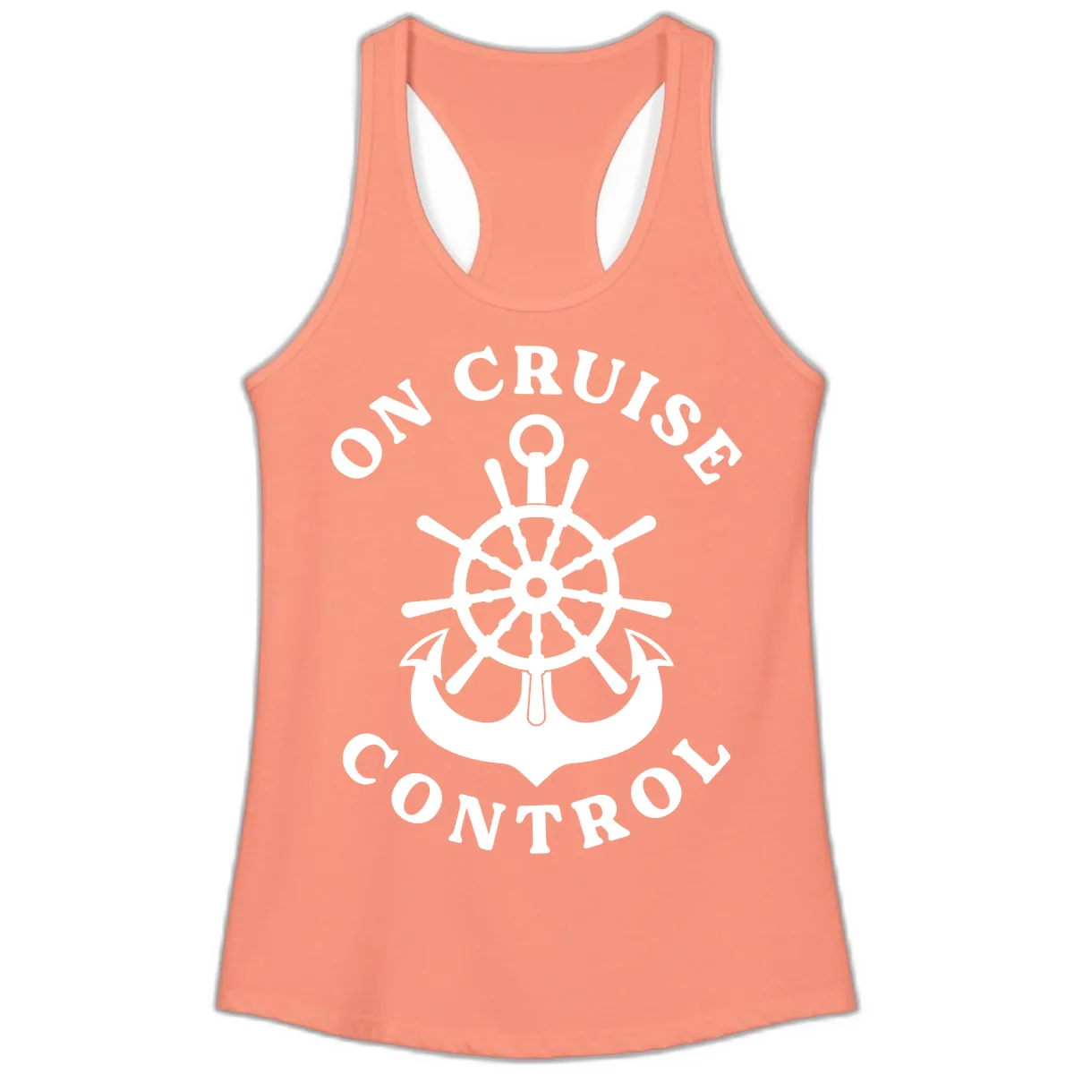 On Cruise Control Nautical Wheel Ladies Tank in Solid Light Orange
