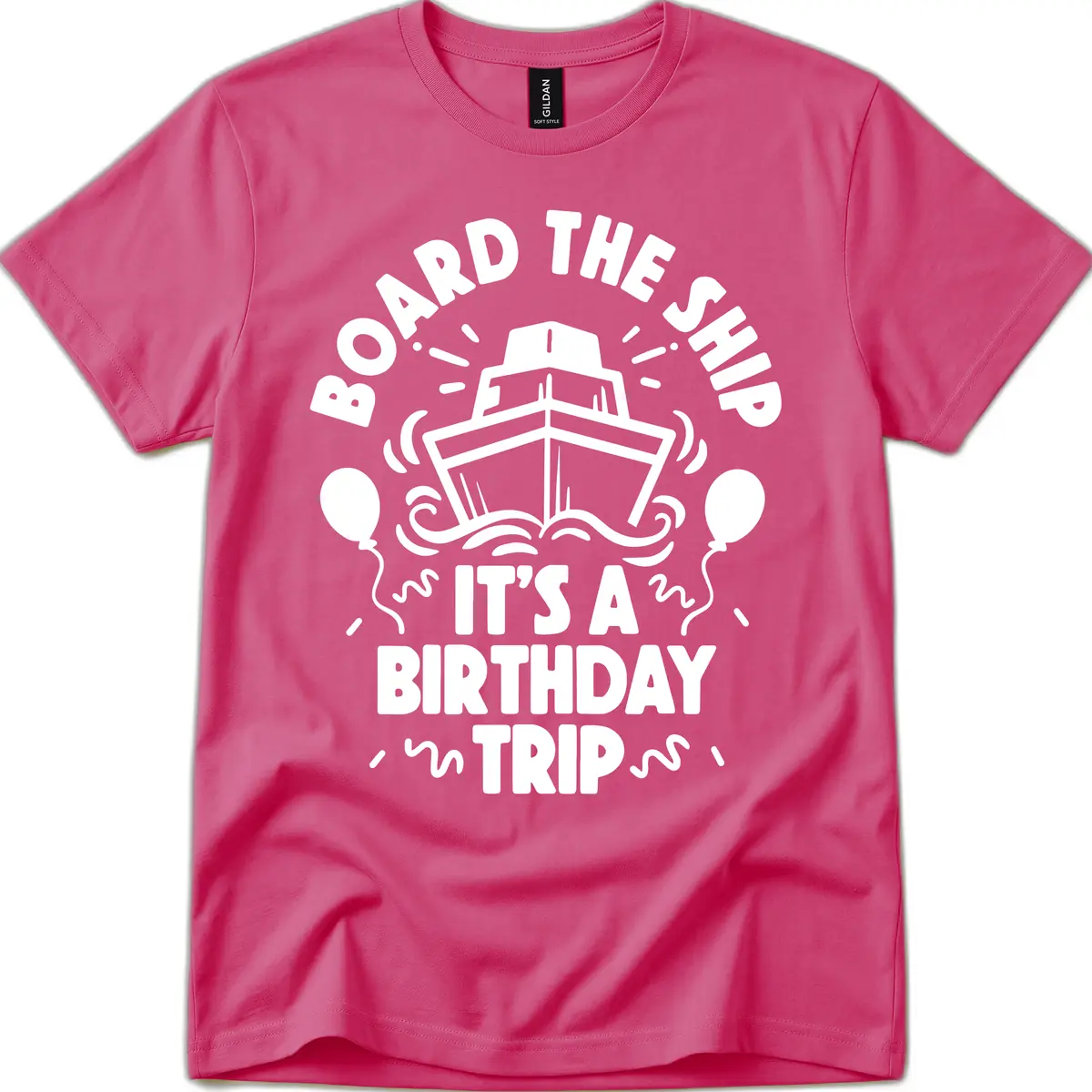 Aboard The Ship Birthday Trip T-Shirt in Heliconia