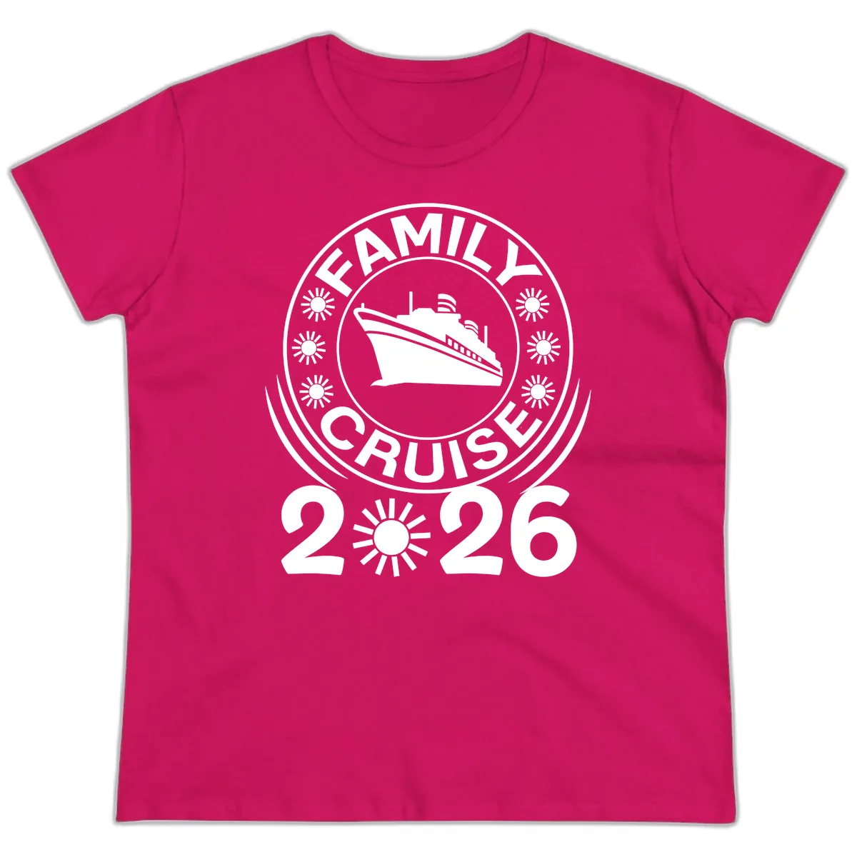 Family Cruise 2026 Badge Ladies Tee in Heliconia