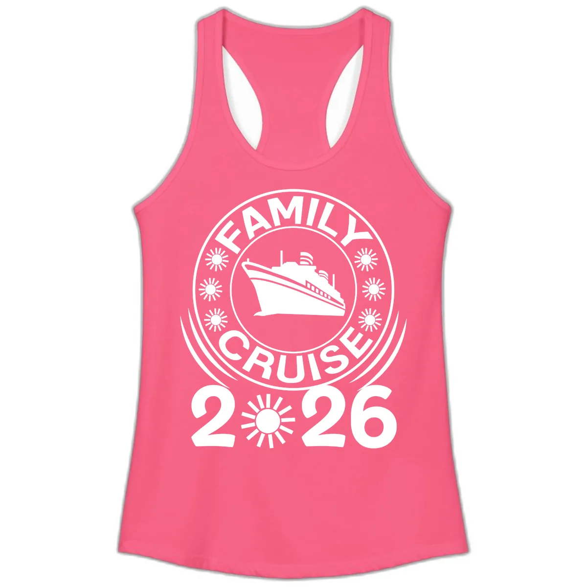 Family Cruise 2026 Badge Ladies Tank in Solid Hot Pink