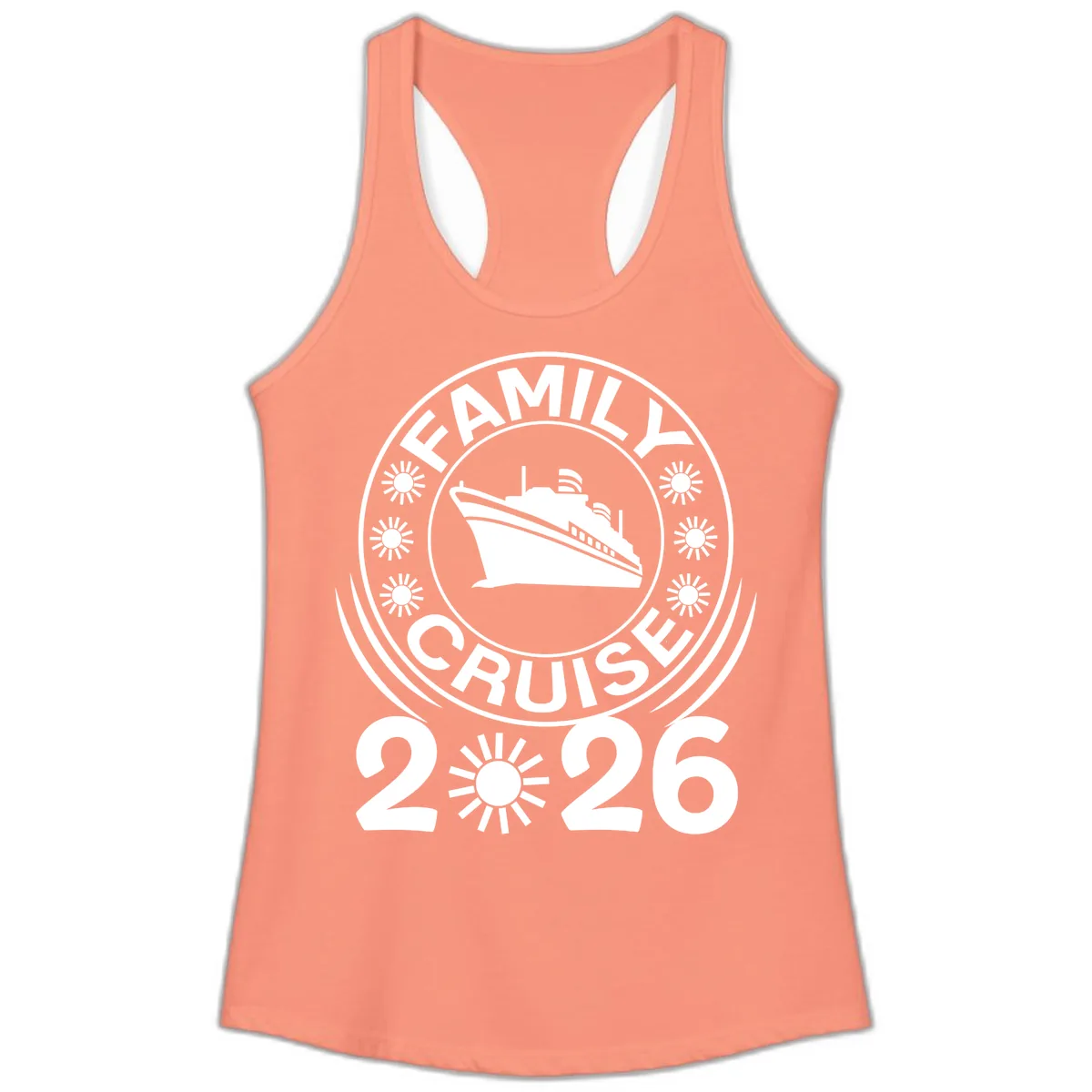 Family Cruise 2026 Badge Ladies Tank in Solid Light Orange