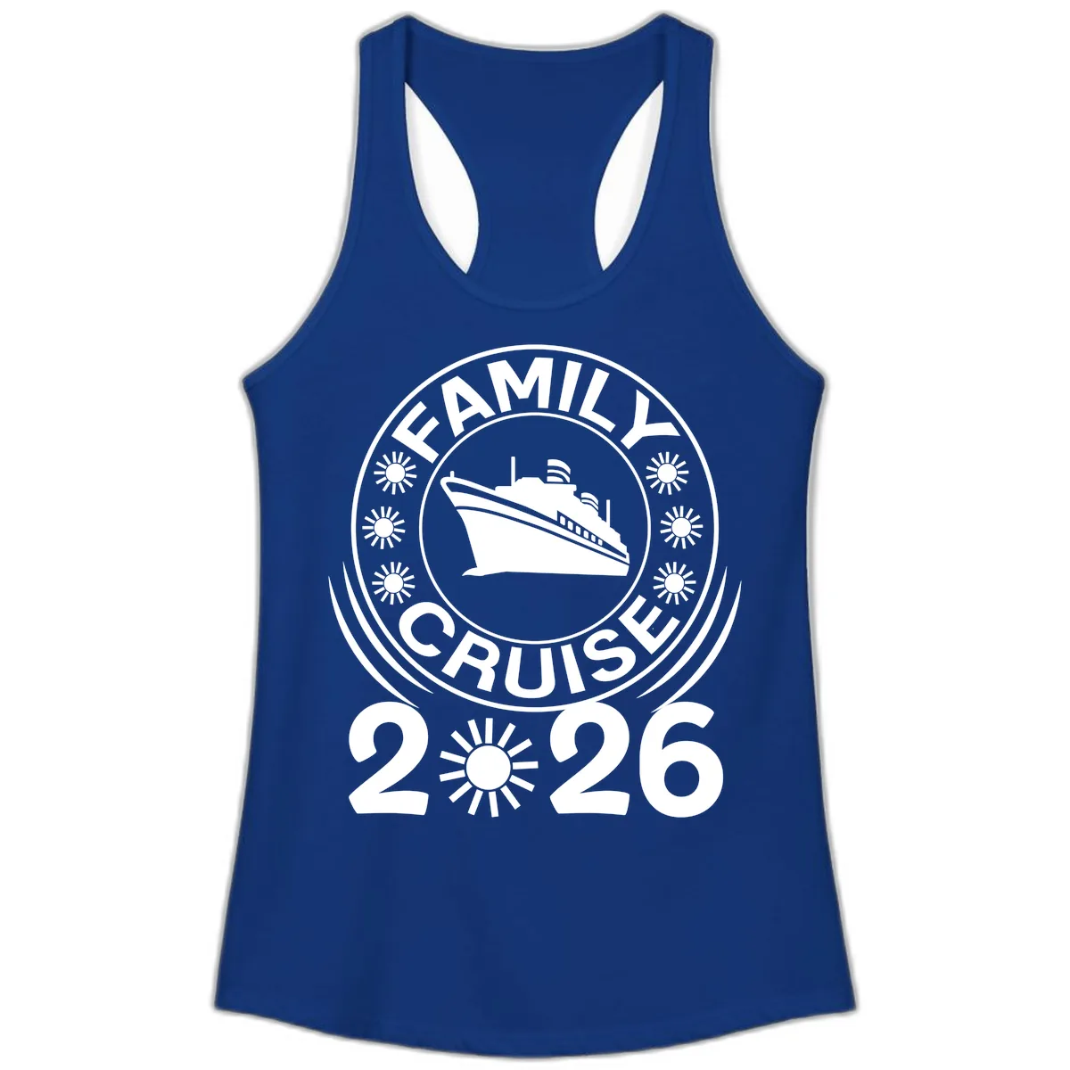 Family Cruise 2026 Badge Ladies Tank in Solid Royal