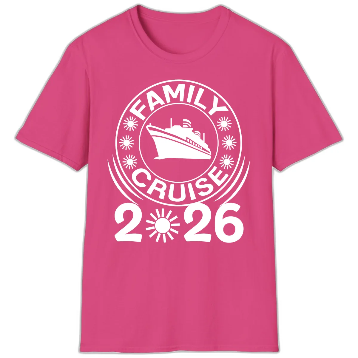 Family Cruise 2026 Badge T-Shirt in Heliconia