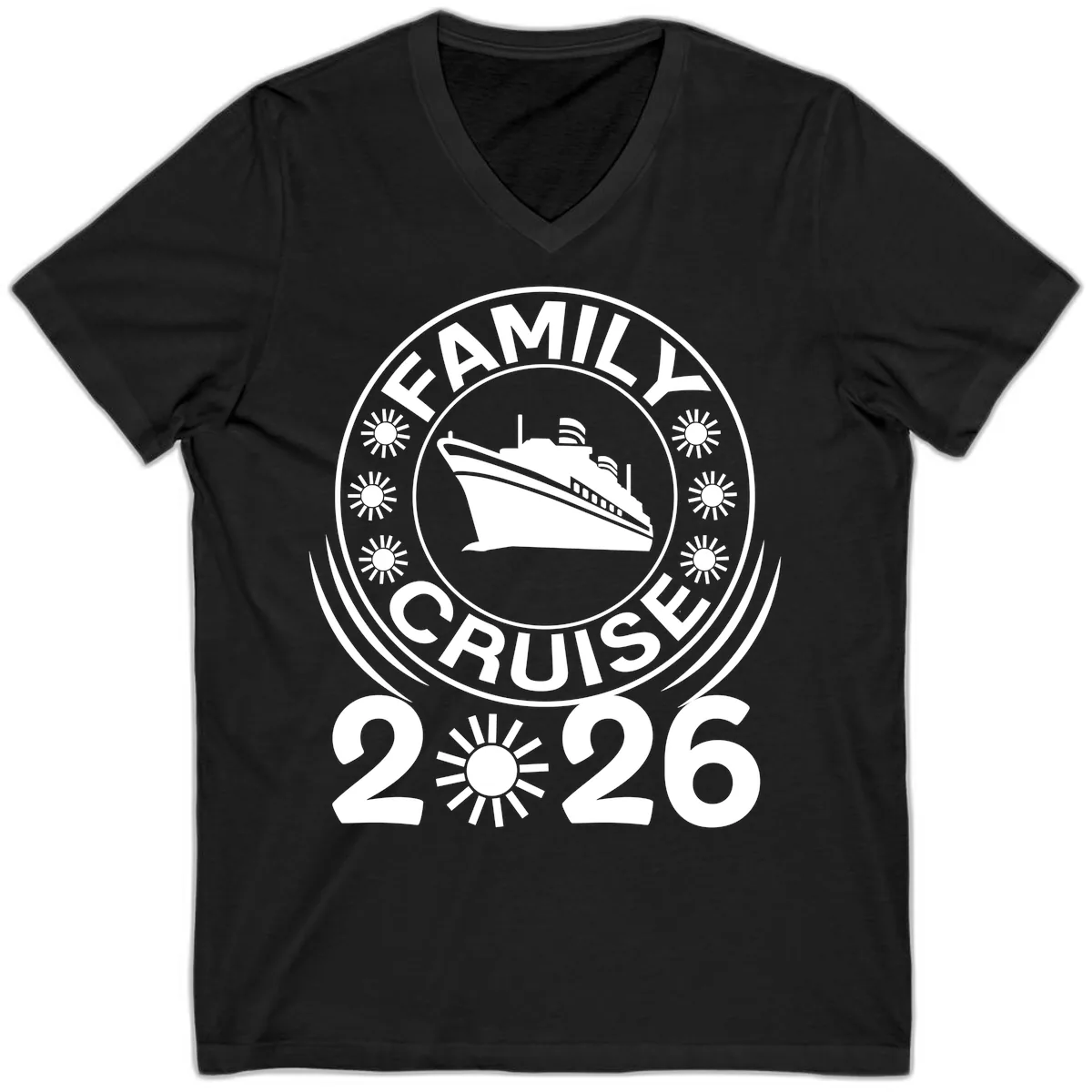 Family Cruise 2026 Badge V-Neck in Black