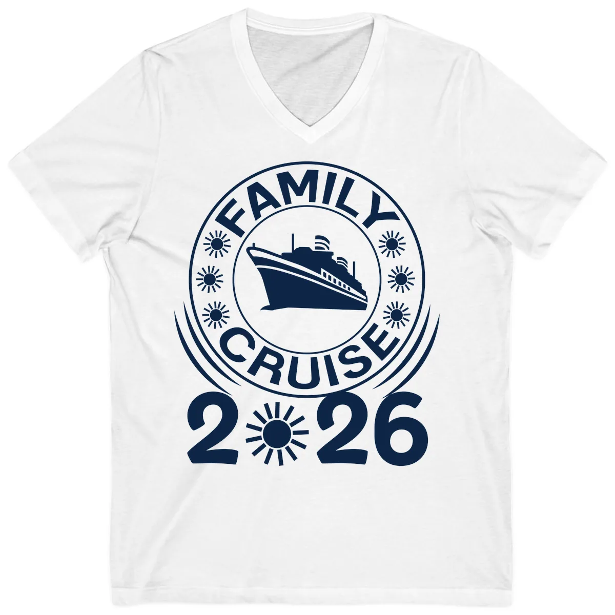 Family Cruise 2026 Badge V-Neck in White