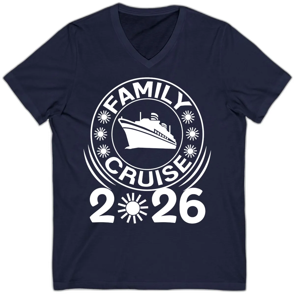 Family Cruise 2026 Badge V-Neck in Navy