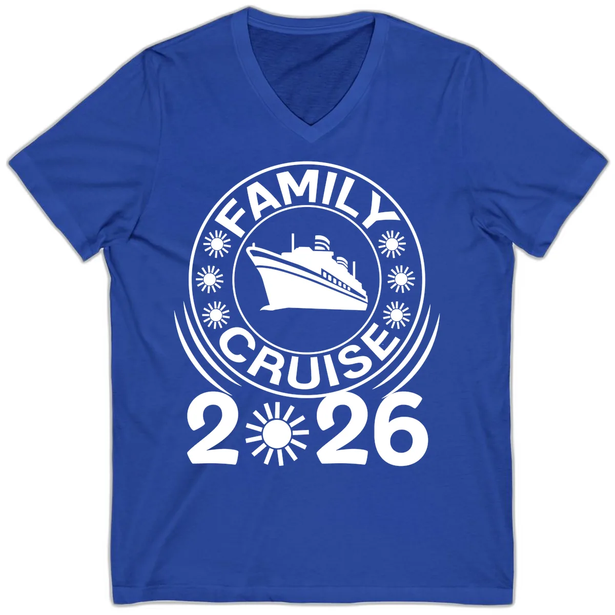 Family Cruise 2026 Badge V-Neck in True Royal
