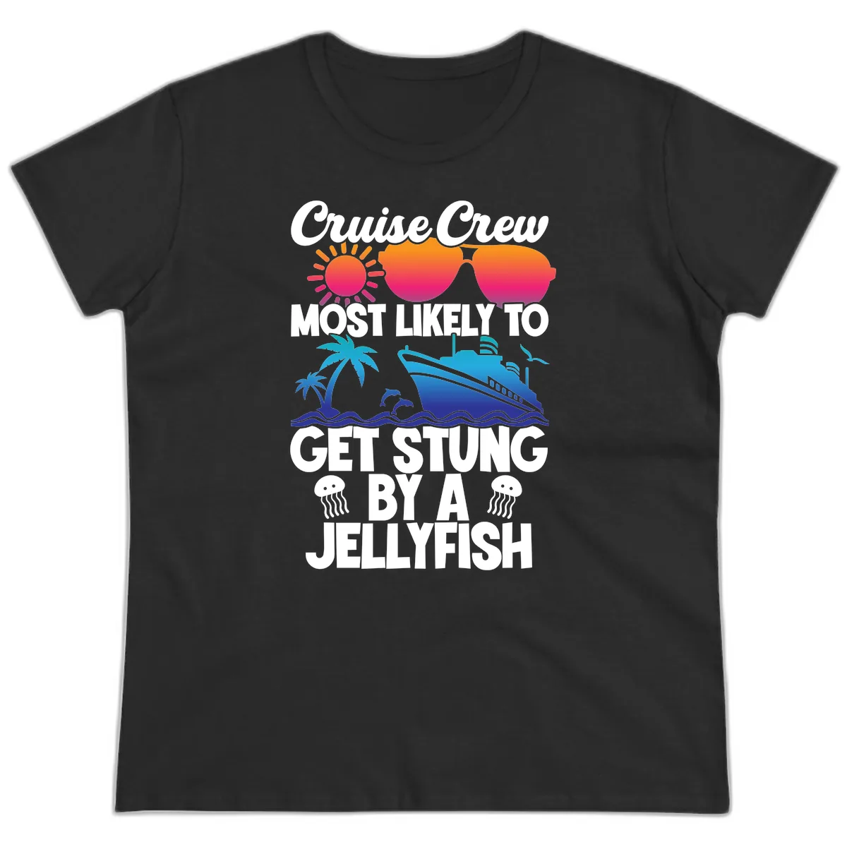 Most Likely To Get Stung By A Jellyfish Ladies Tee in Black