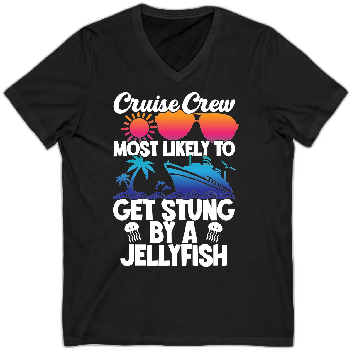 Most Likely To Get Stung By A Jellyfish V-Neck in Black
