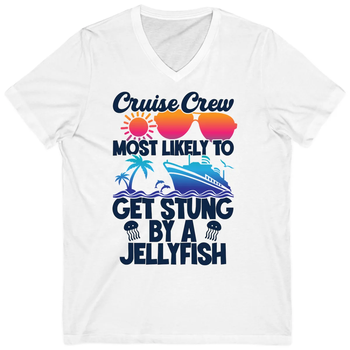 Most Likely To Get Stung By A Jellyfish V-Neck in White