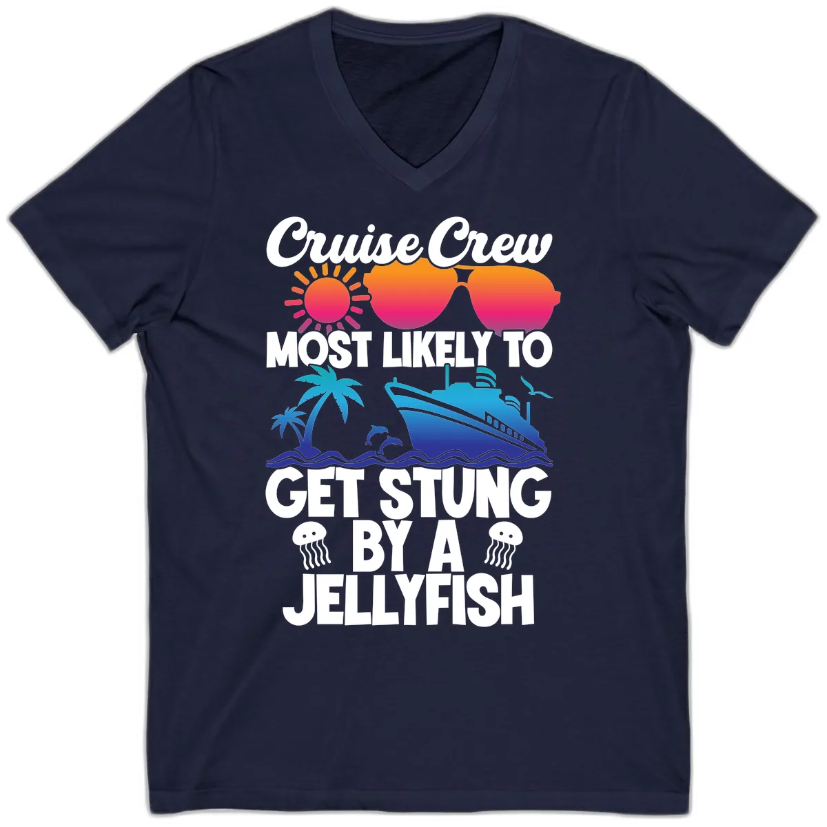 Most Likely To Get Stung By A Jellyfish V-Neck in Navy