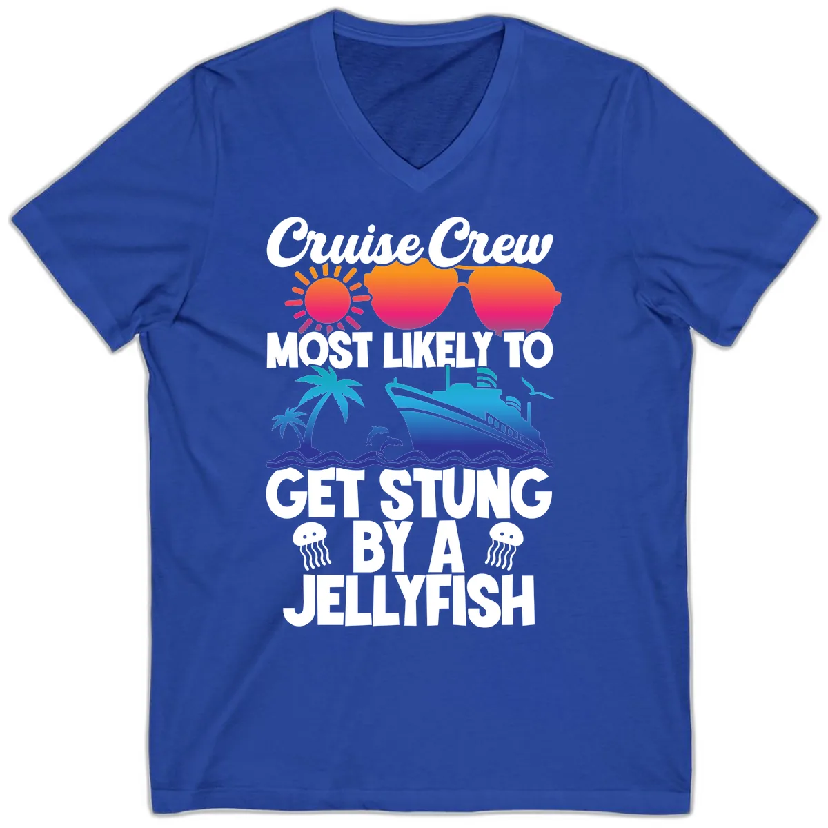Most Likely To Get Stung By A Jellyfish V-Neck in True Royal