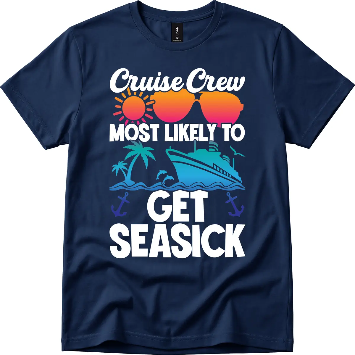 Cruise Crew Most Likely To Get Seasick T-Shirt in Navy