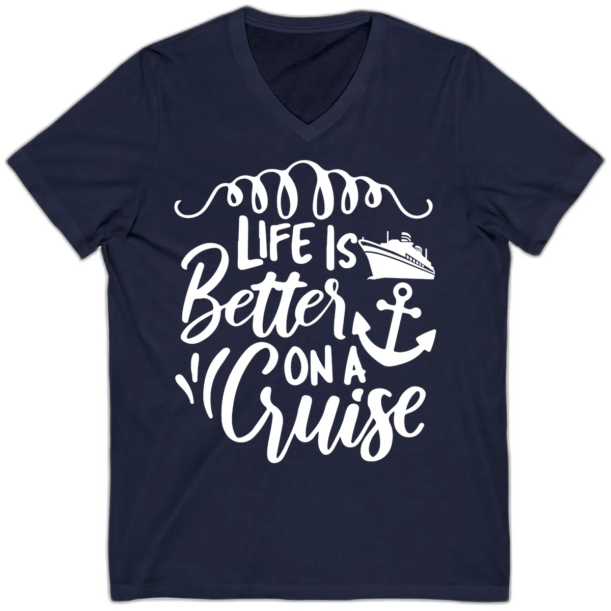 Life Is Better On A Cruise V-Neck in Navy