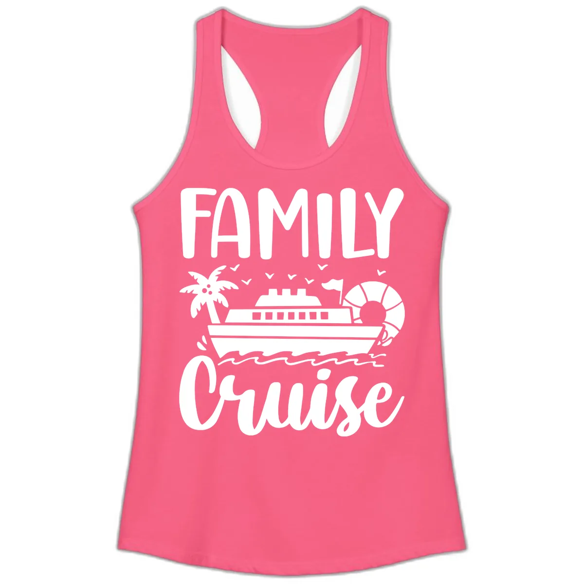 Family Cruise Vacation Ladies Tank in Solid Hot Pink