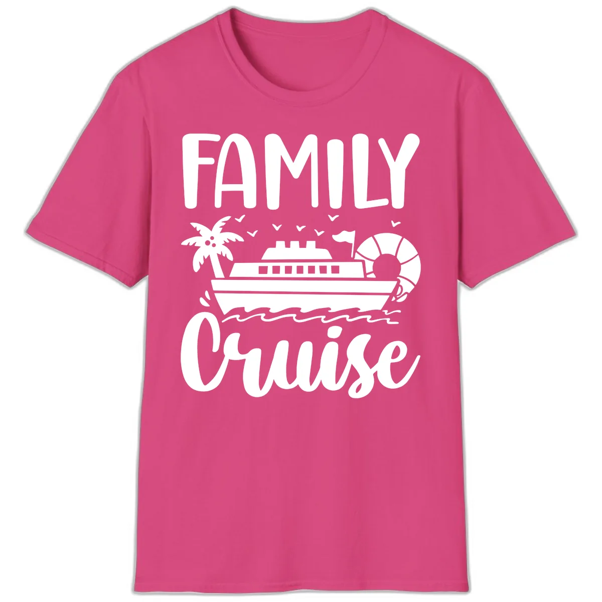 Family Cruise Vacation T-Shirt in Heliconia