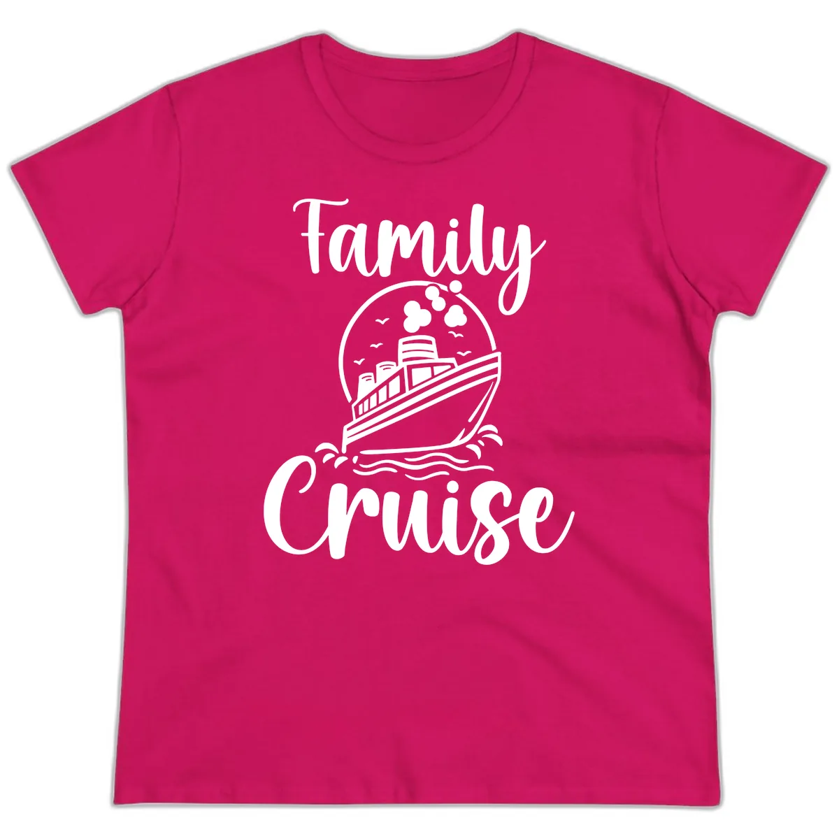 Family Cruise Adventure Ship Ladies Tee in Heliconia