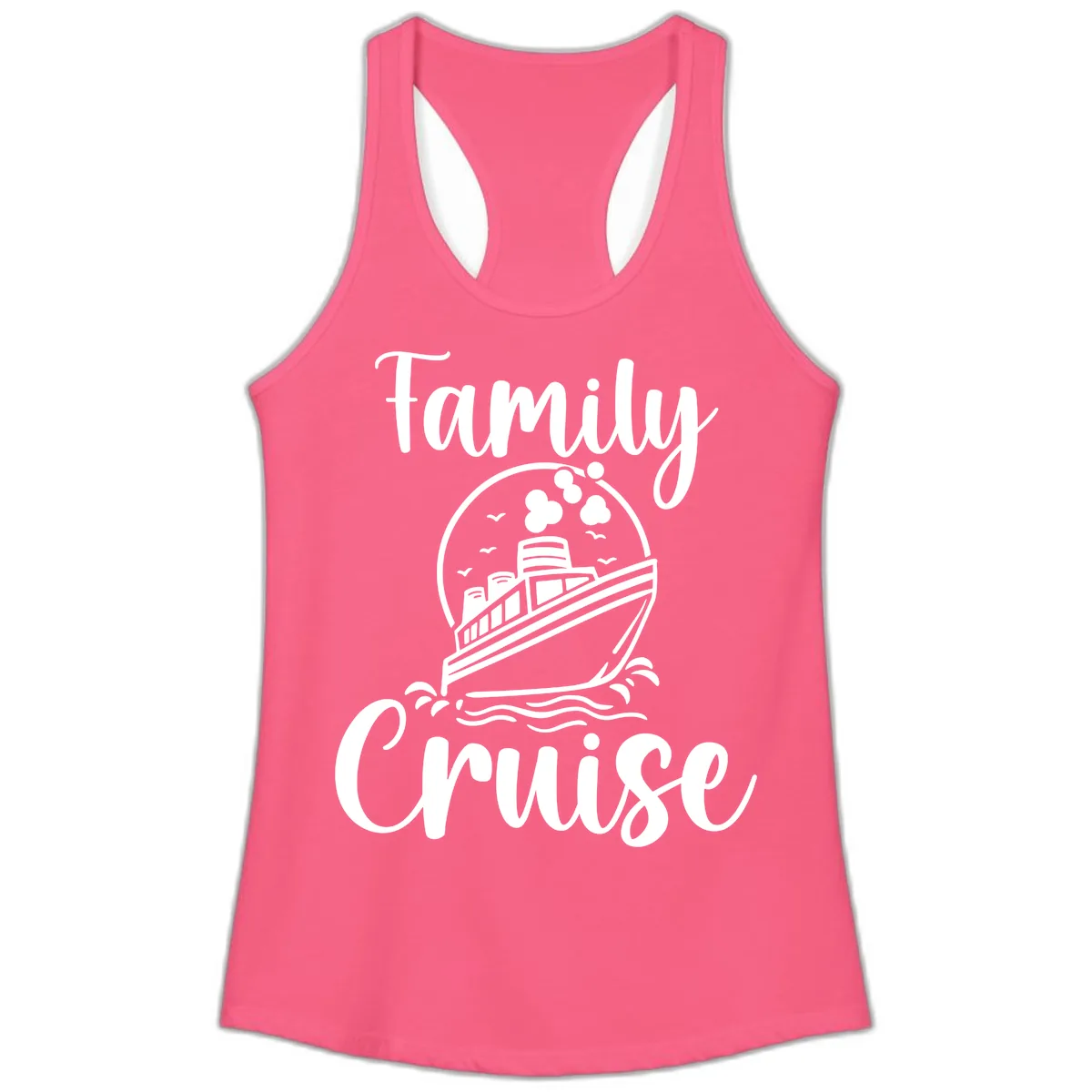 Family Cruise Adventure Ship Ladies Tank in Solid Hot Pink