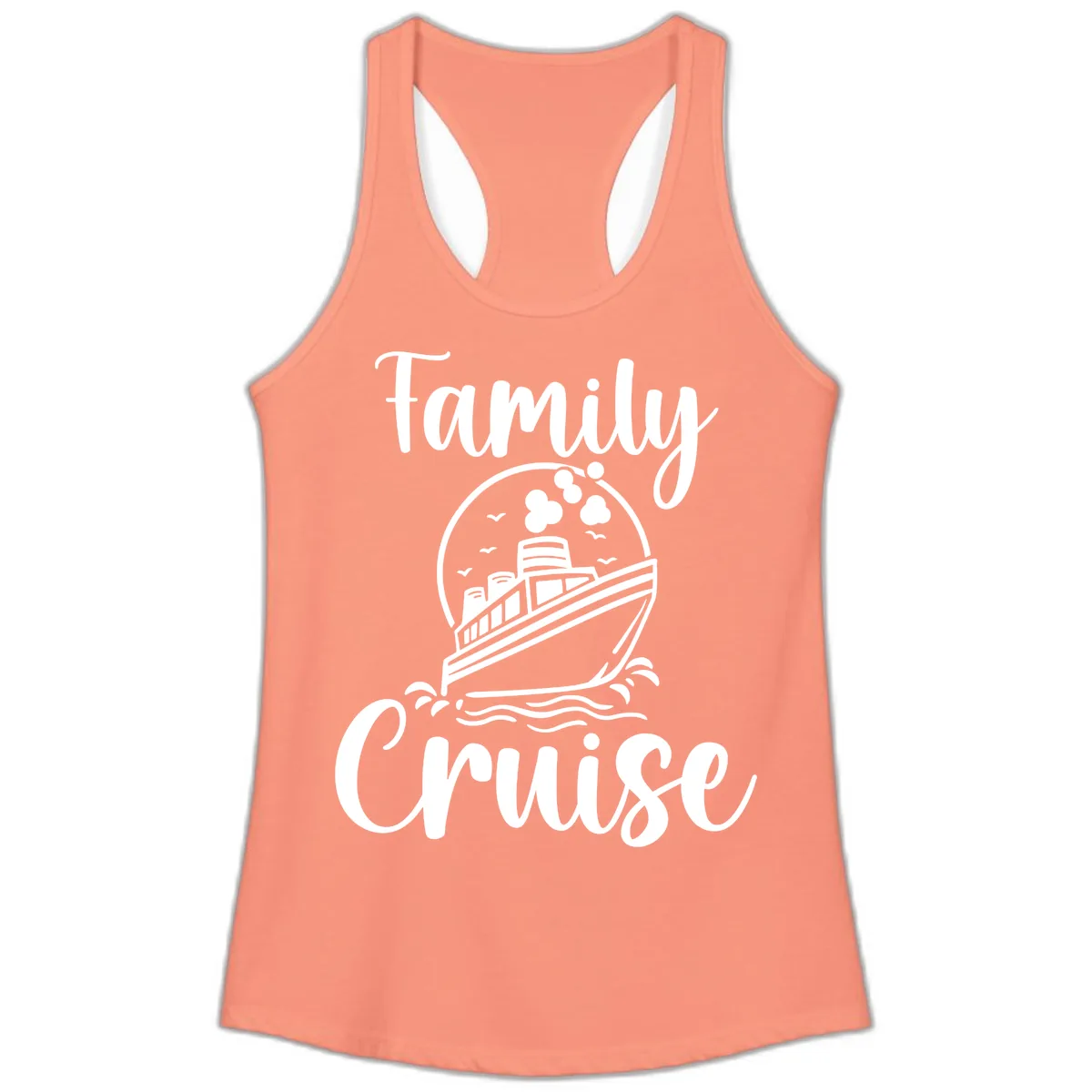 Family Cruise Adventure Ship Ladies Tank in Solid Light Orange