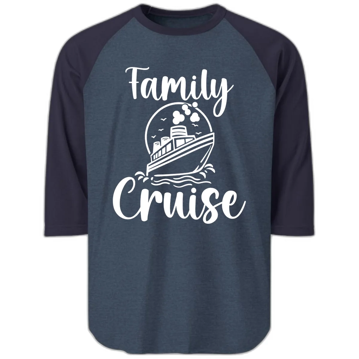 Family Cruise Adventure Ship Raglan 3/4 in Heather Denim Navy