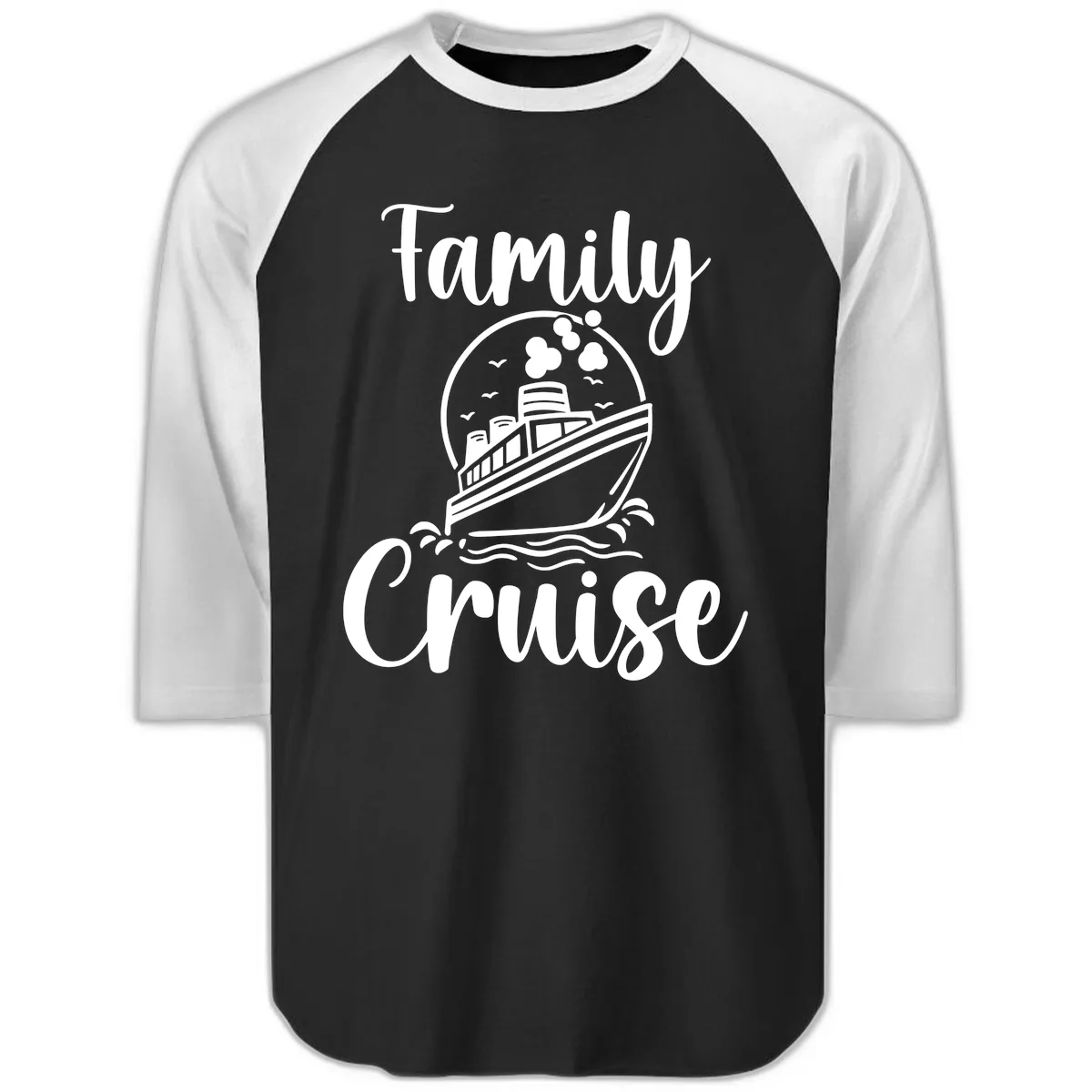 Family Cruise Adventure Ship Raglan 3/4 in Black White