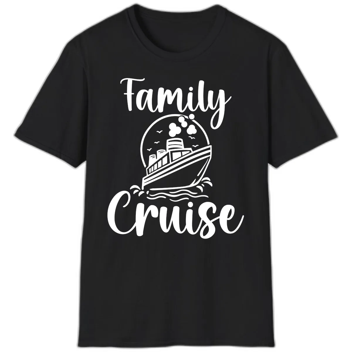 Family Cruise Adventure Ship T-Shirt in Black