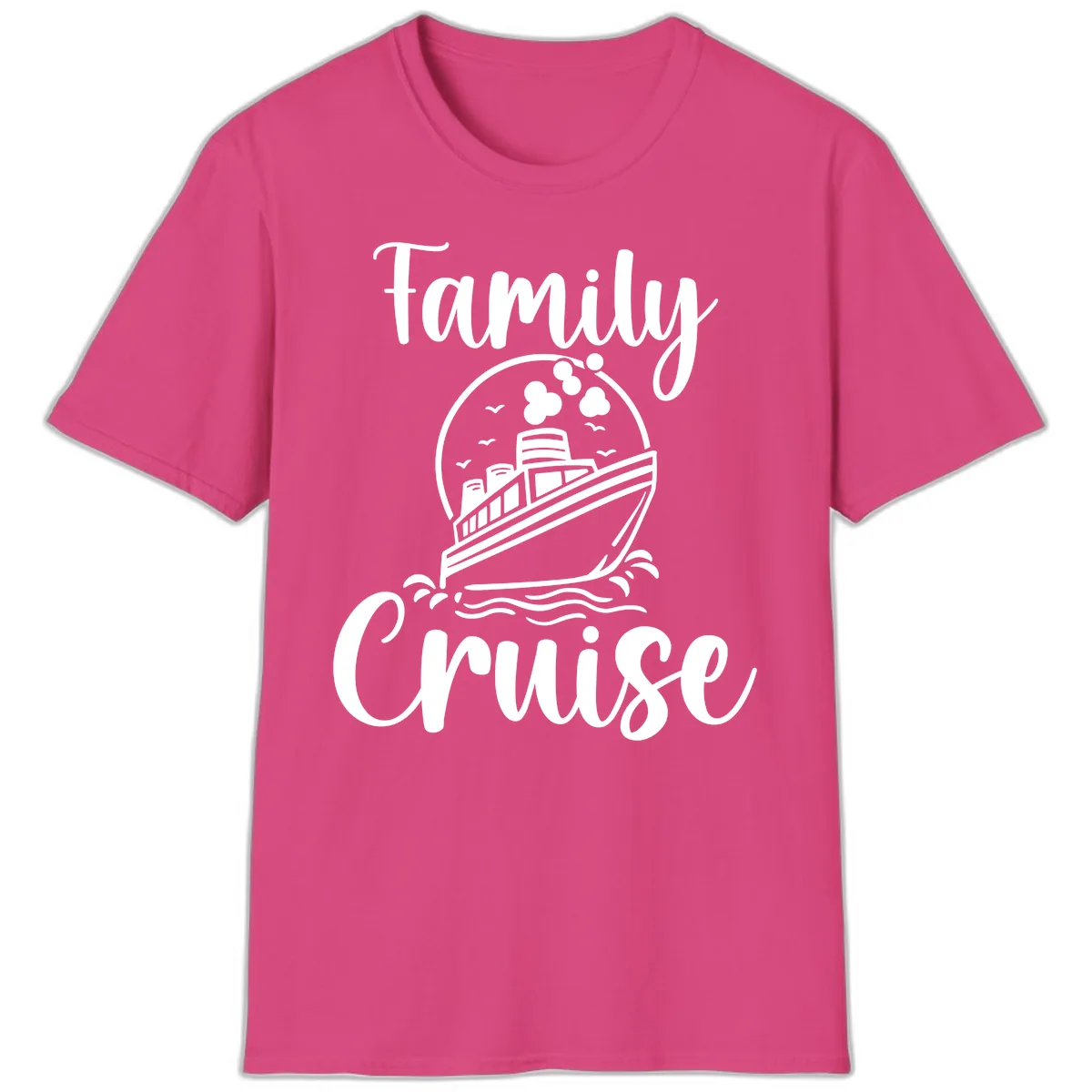 Family Cruise Adventure Ship T-Shirt in Heliconia